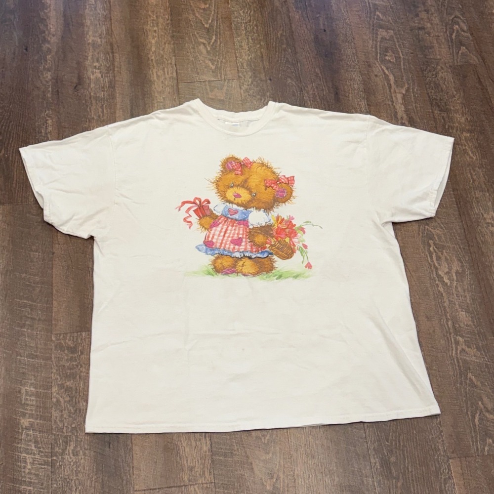 Gingham Cottagecore Teddy Bear Graphic T-Shirt Cream 2XL